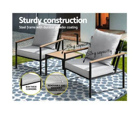 3 Piece Outdoor Lounge Setting – Patio Bistro Set with Chairs & Table