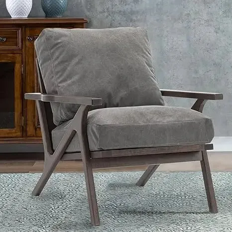 Accent Chair with Ottoman, Mid Century Modern Lounge Chair with footrest, Comfy Fabric Armchair Upholstered Living Room