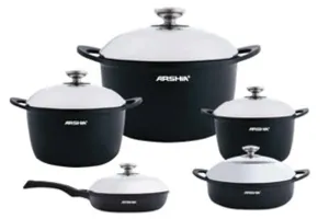 Arshia Die Cast Cookware Sets 10pcs Black