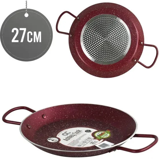 ASHLEY Non Stick Paella Pan 27cm Steel Handles STB0042 STK27-RED (Parcel Rate)