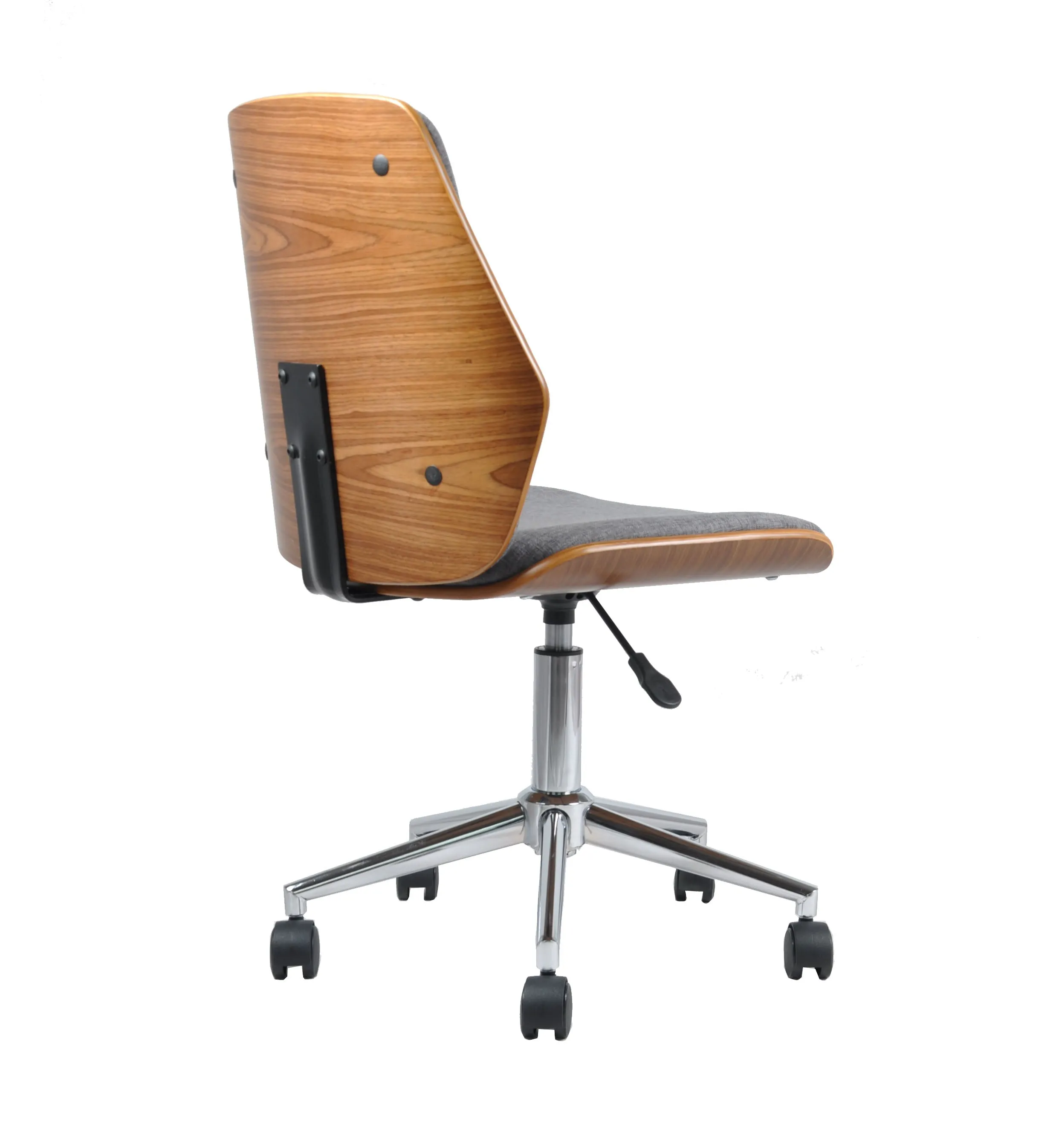 ASPECT Modern Padded Office Chair/Walnut Effect Wood, Grey Fabric Padded Seat And Chrome Base