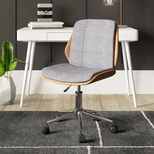 ASPECT Modern Padded Office Chair/Walnut Effect Wood, Grey Fabric Padded Seat And Chrome Base