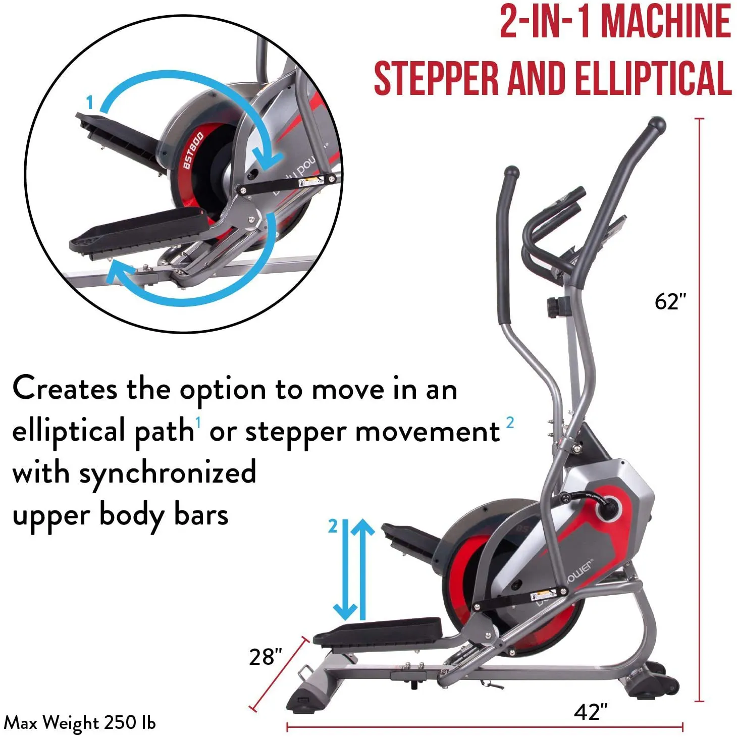 Body Power 2-in-1 Elliptical Stepper Trainer with Curve-Crank Technology