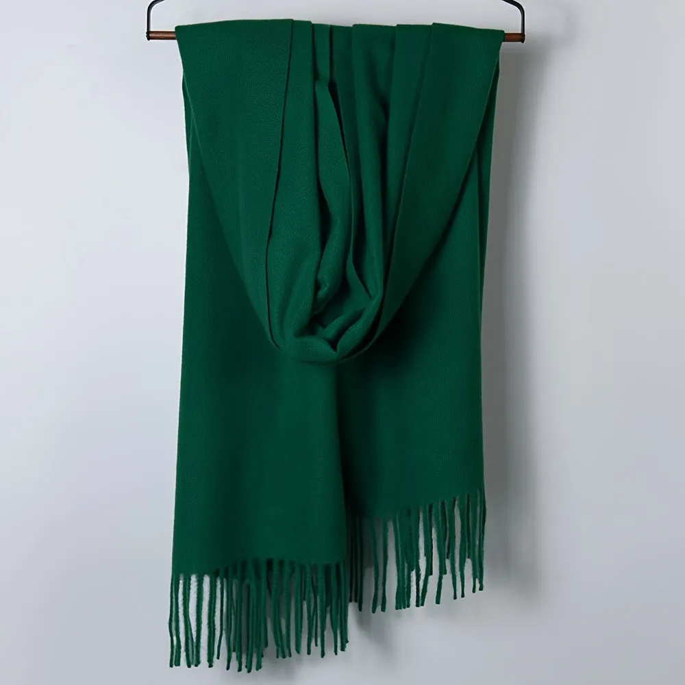 Chic Faux Cashmere Knit Scarf with Tassels - Cozy, Warm & Windproof for Winter | Solid Color, Non-Stretch Polyester