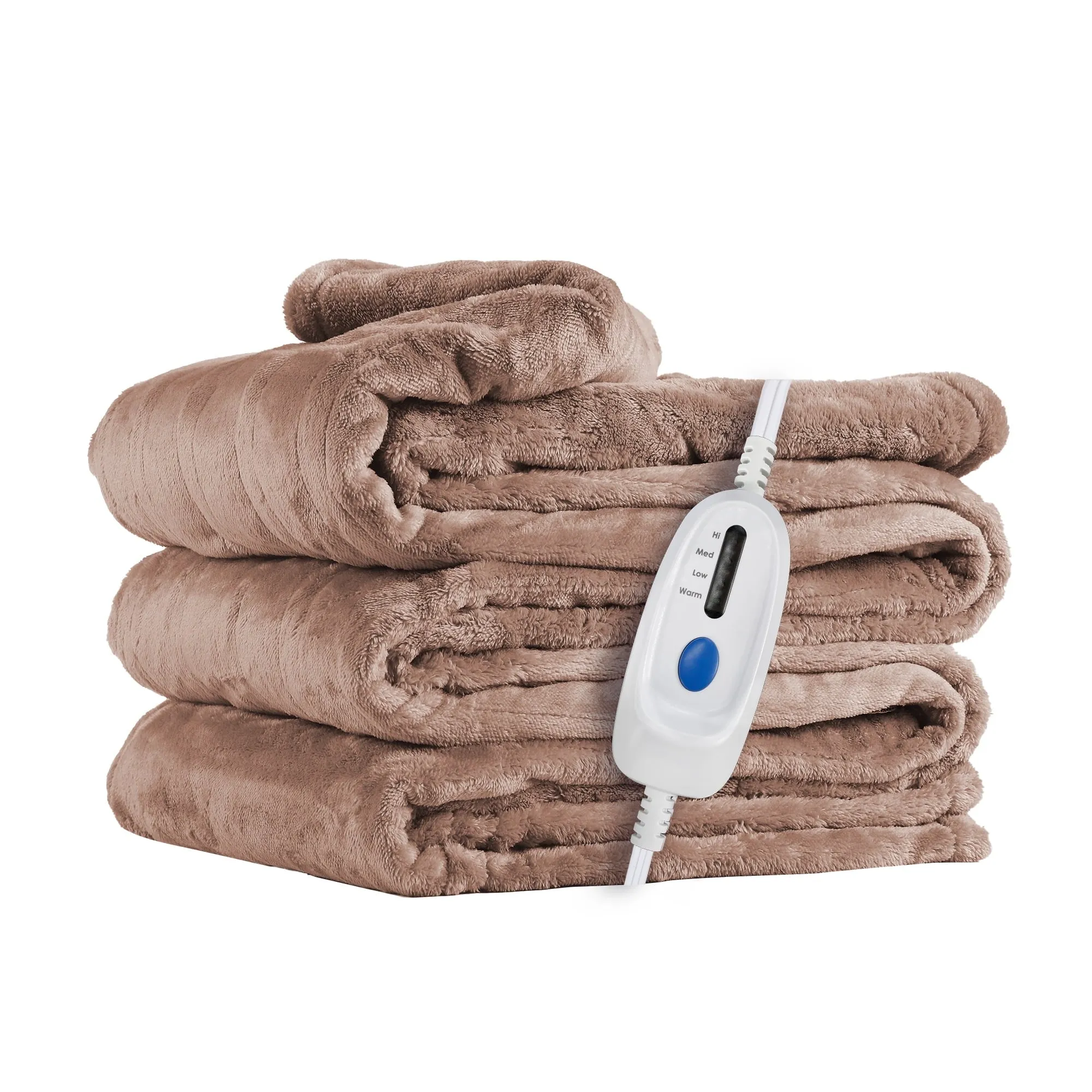 classic Electric Heated Blanket 72'' x 84'', Soft and Lightweight Plush Double-Sided Flannel Electric Blanket, Camel