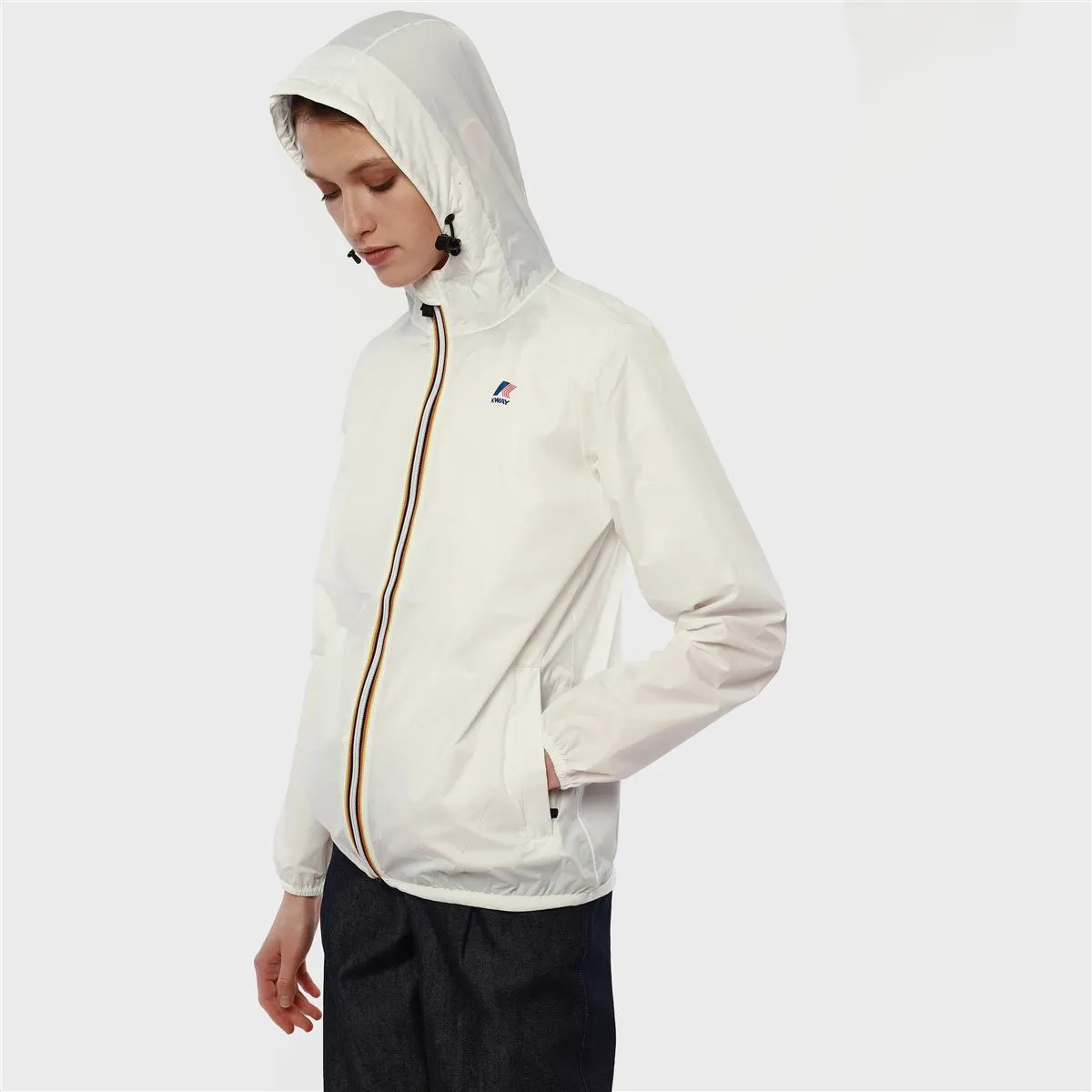 Claude - Unisex Packable Full Zip Waterproof Rain Jacket in White