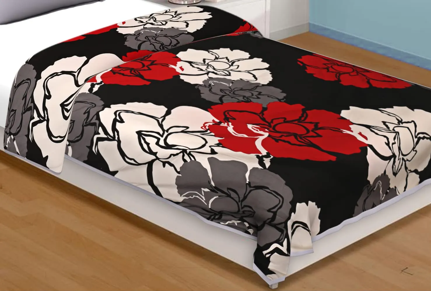 Craft Trade Cotton Reversible Dohar Single Bed Size | AC Blanket Comforter | Soft Light-Weight Bed Blanket 56 x 80 inch,Black & Red Flower Reversible, Pack of 1