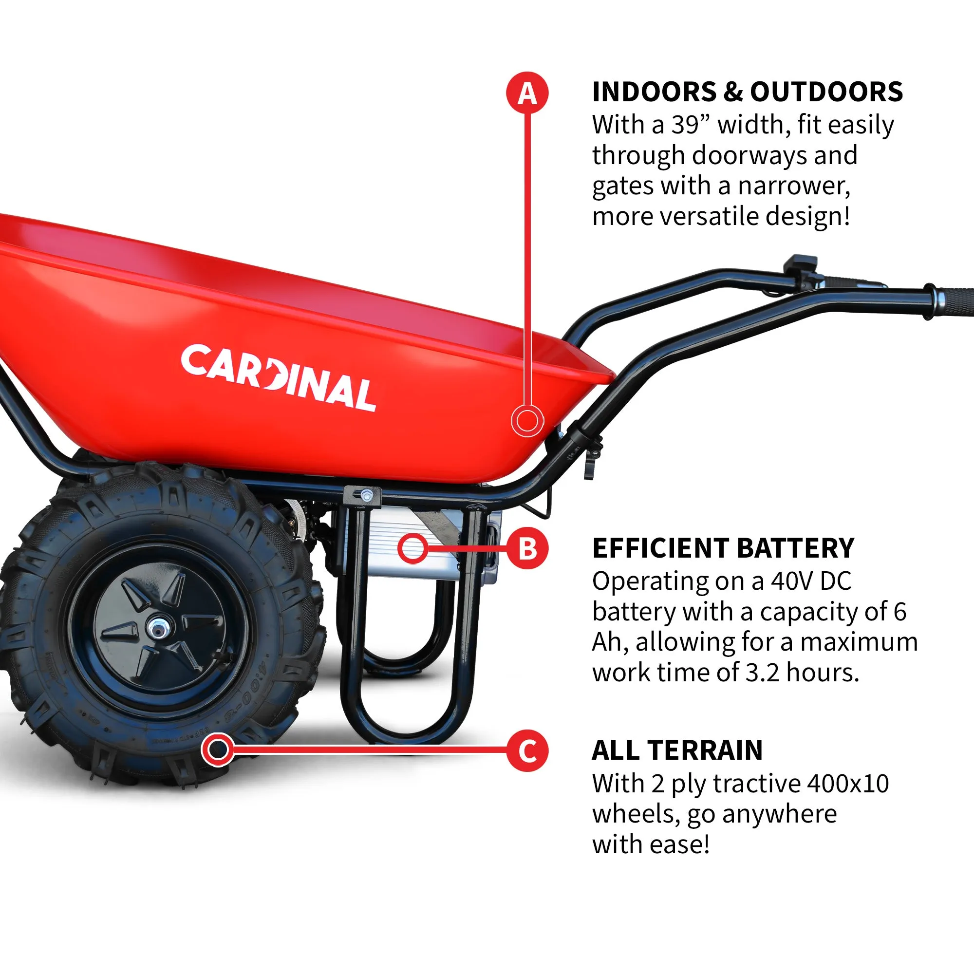 Electric Utility Cart 40V Battery-Powered Wheelbarrow 570-lb. Bucket Capacity