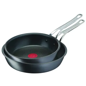 Jamie Oliver by Tefal Cooks Classic Non-Stick Induction Hard Anodised Twinpack Frypan Set 24/28cm