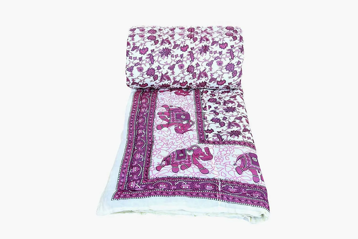 LOARSHY Pure Cotton Elephant Printed Quilt | Lightweight and Warm Jaipuri Rajasthani Single Bed Razai | Soft Razai for Winters | Gift Item for Family and Friends (Multi, Pack of 1)