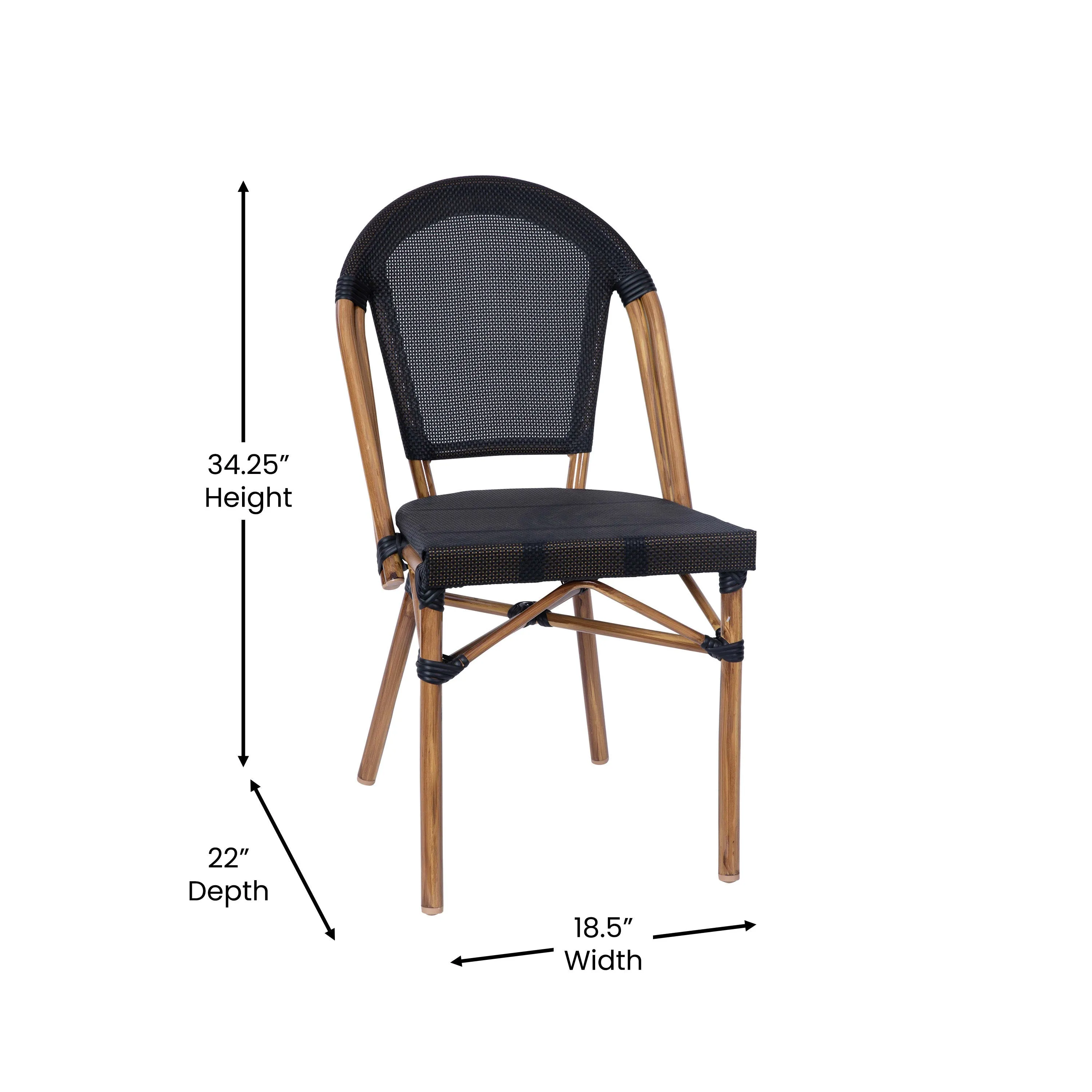 Marseille Indoor/Outdoor Commercial Bistro 31.5" Table, Textilene, Glass Top with 2 Stack Chairs