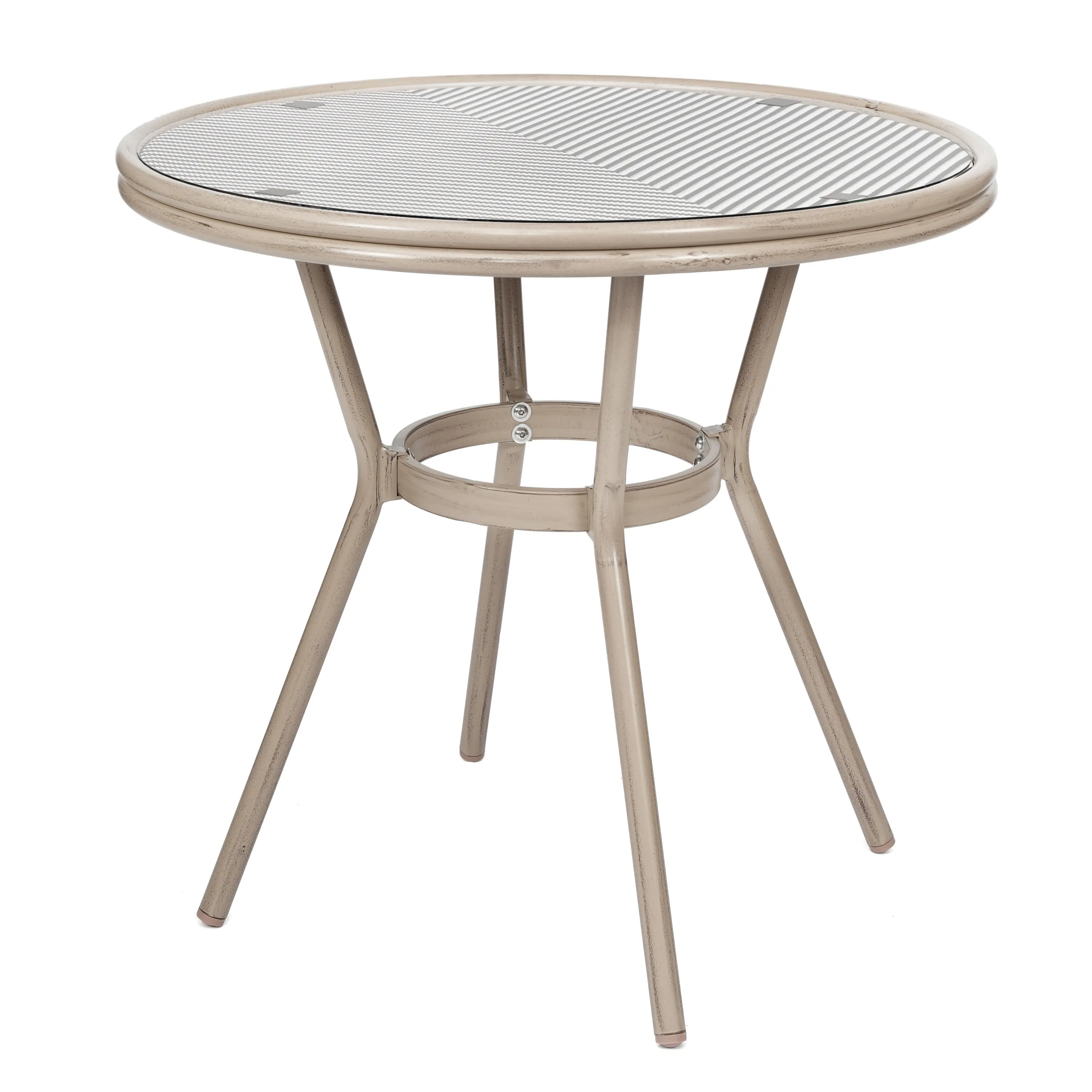 Marseille Indoor/Outdoor Commercial Bistro 31.5" Table, Textilene, Glass Top with 2 Stack Chairs