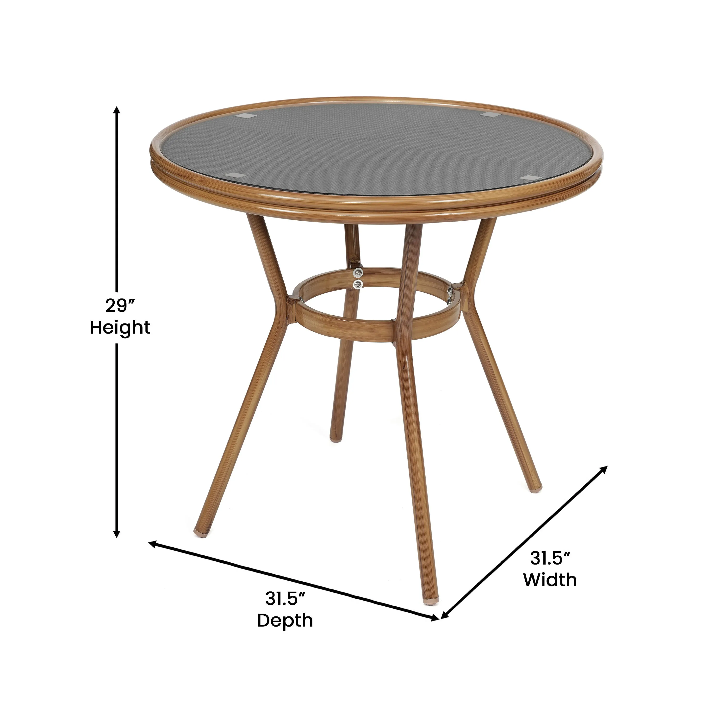 Marseille Indoor/Outdoor Commercial Bistro 31.5" Table, Textilene, Glass Top with 2 Stack Chairs