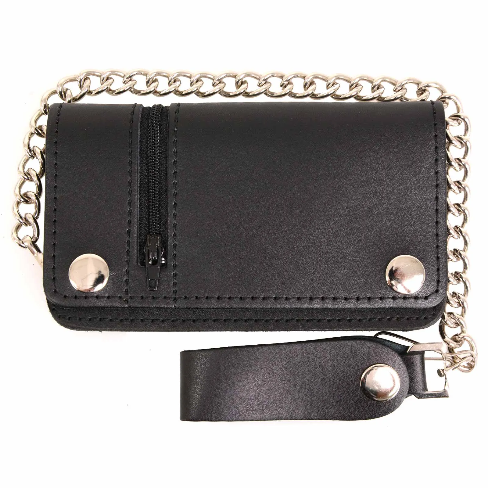 Milwaukee Leather MLW7882 Men's 6” Black Leather Biker Wallet w/ Outer Pocket - Bi-Fold Anti-Theft Stainless Steel Chain