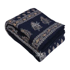 Lightweight Single Blue Jaipuri Razai with Sanganeri Print - Rexxica Pure Cotton Traditional Duvet and Comforter