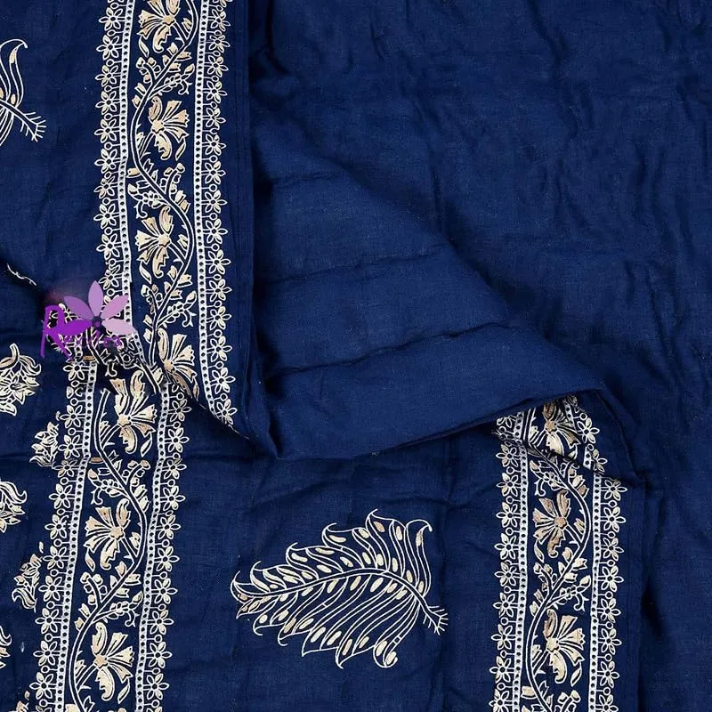 Lightweight Single Blue Jaipuri Razai with Sanganeri Print - Rexxica Pure Cotton Traditional Duvet and Comforter