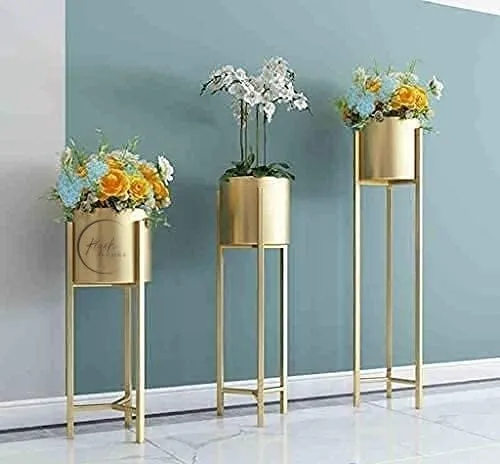 Rizik Store™ Modern Metal Floor Flower Stands for Living Room Bedroom Display Plant Stand Tall Indoor Plant Stand with Planter Pot | Gold |