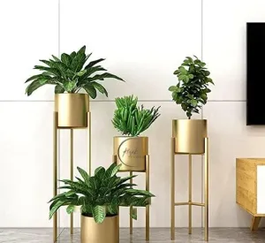 Rizik Store™ Modern Metal Floor Flower Stands for Living Room Bedroom Display Plant Stand Tall Indoor Plant Stand with Planter Pot | Gold |