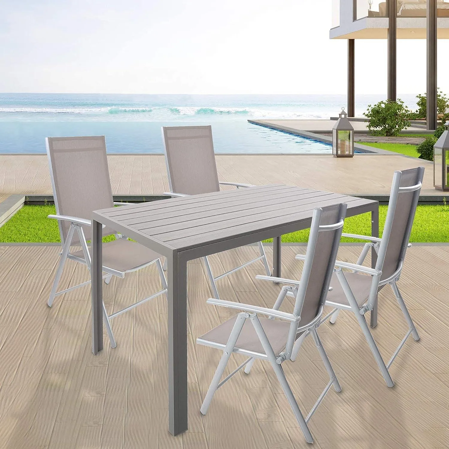 Set of 2 Patio Folding Sling Back Chairs Aluminum with Adjustable Reclining Back