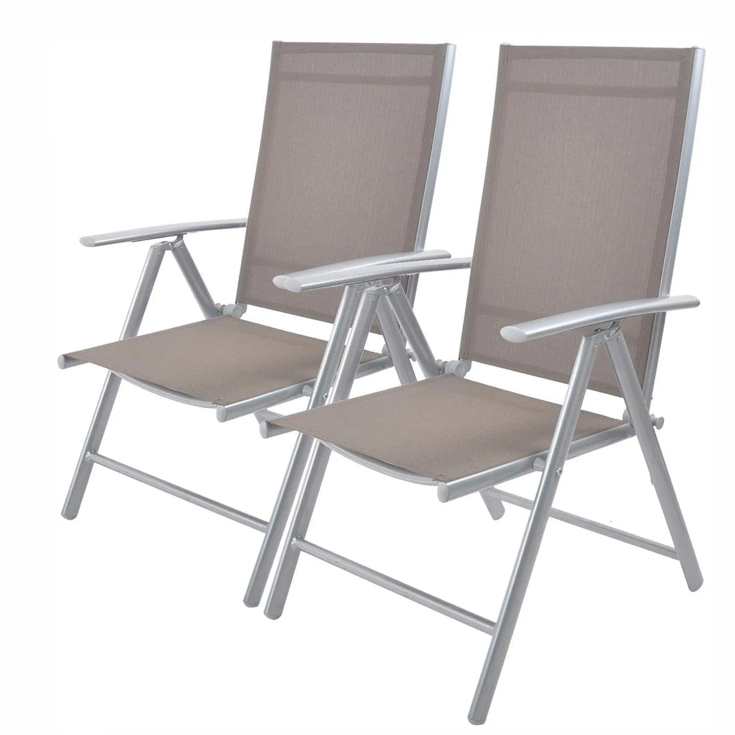 Set of 2 Patio Folding Sling Back Chairs Aluminum with Adjustable Reclining Back