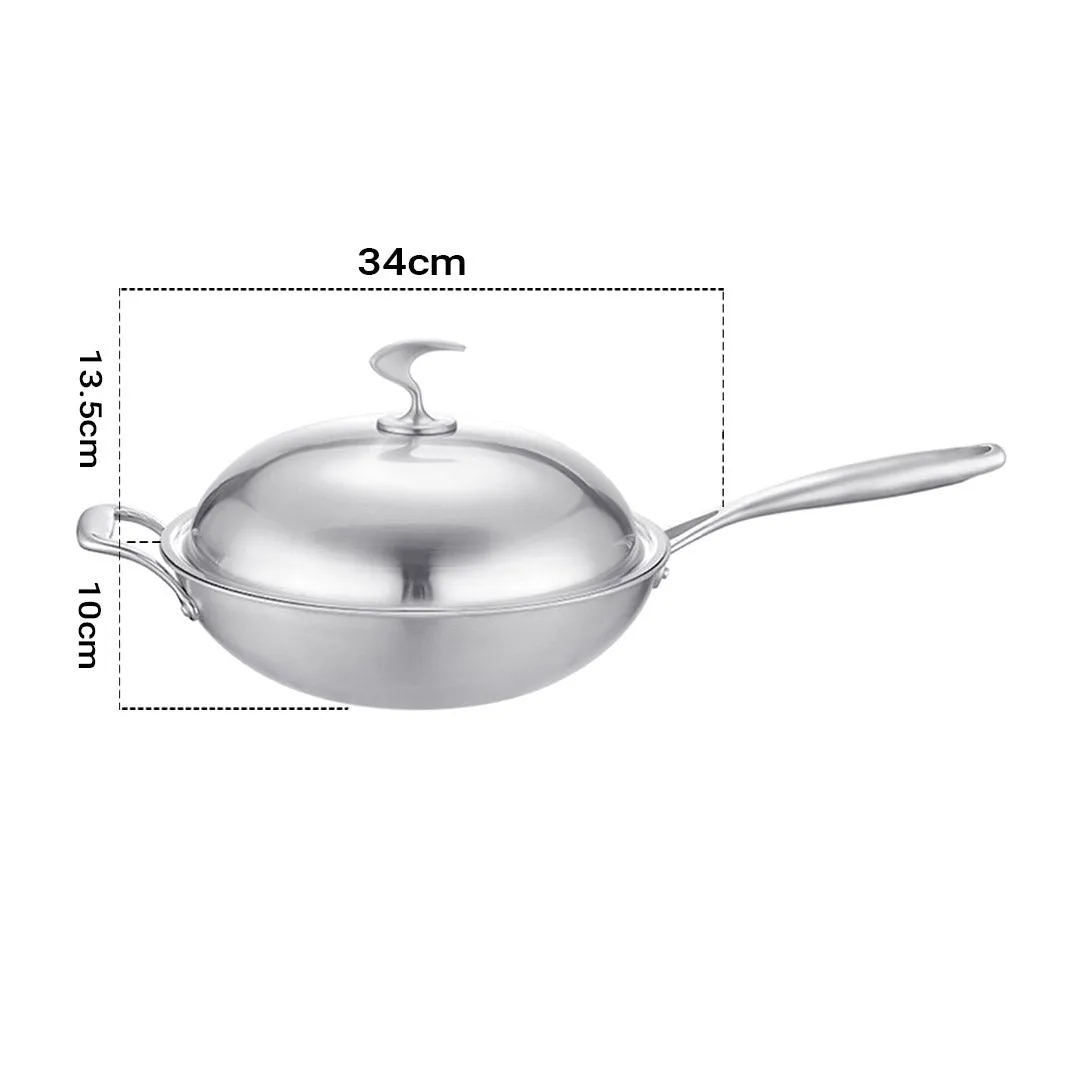 SOGA 18/10 Stainless Steel Fry Pan 34cm Frying Pan Top Grade Skillet with Helper Handle and Lid