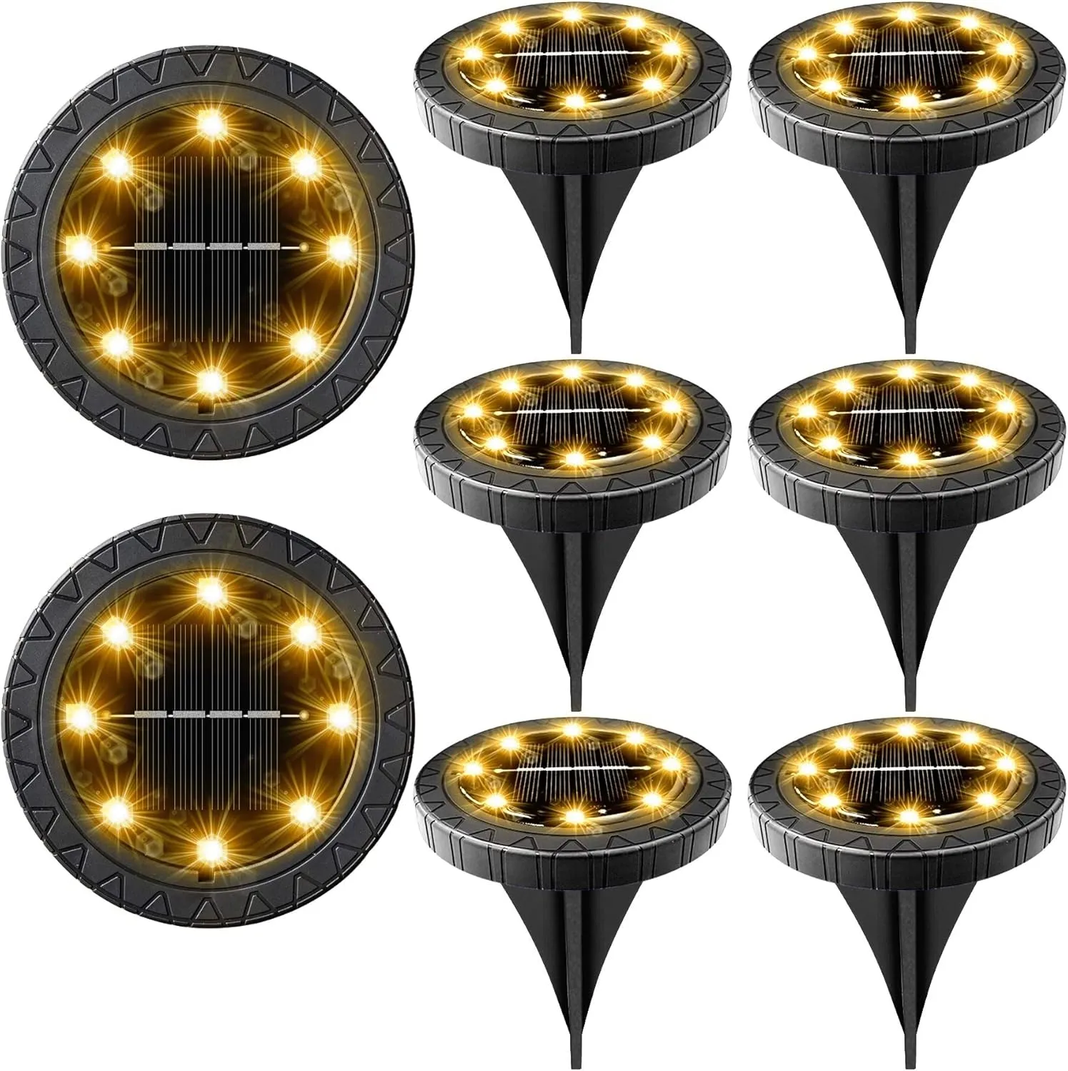 Solar Powered Ground Lights 8 Pack,Ip68 Waterproof Outdoor LED Disk Lights for Garden,Non-Slip Landscape Path Lighting for Patio Lawn Yard,Pathway Wear-Resistant Deck Lights Walkway Decor(Warm White)