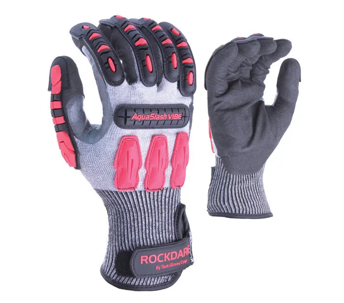 TASK GLOVES - AquaSlash Vibe- 13 Gauge Gloves, HDPE shell, Sandy Nitrile palm coated, EVA palm padding, Red & Black TPR back , ANSI A4 - Quantity 12 Pair