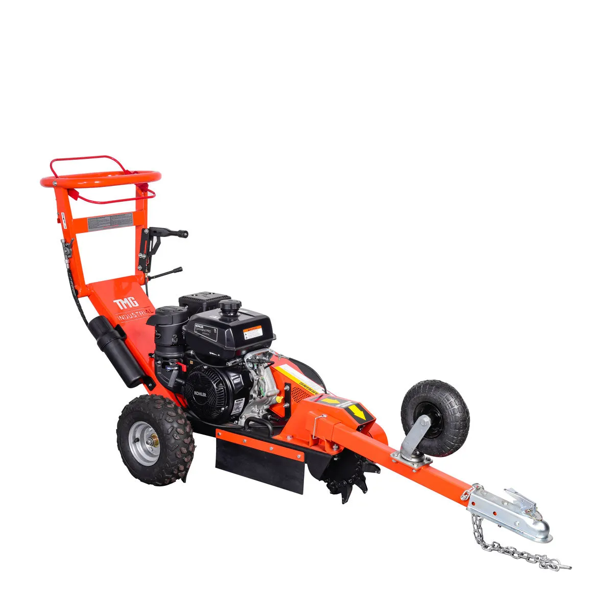 TMG Industrial Walk Behind Kohler Powered Stump Grinder, ATV/UTV Tow Bar, 12 Carbide Teeth, 24” Cutting Capacity, 14 HP Gasoline Engine, TMG-GSG12