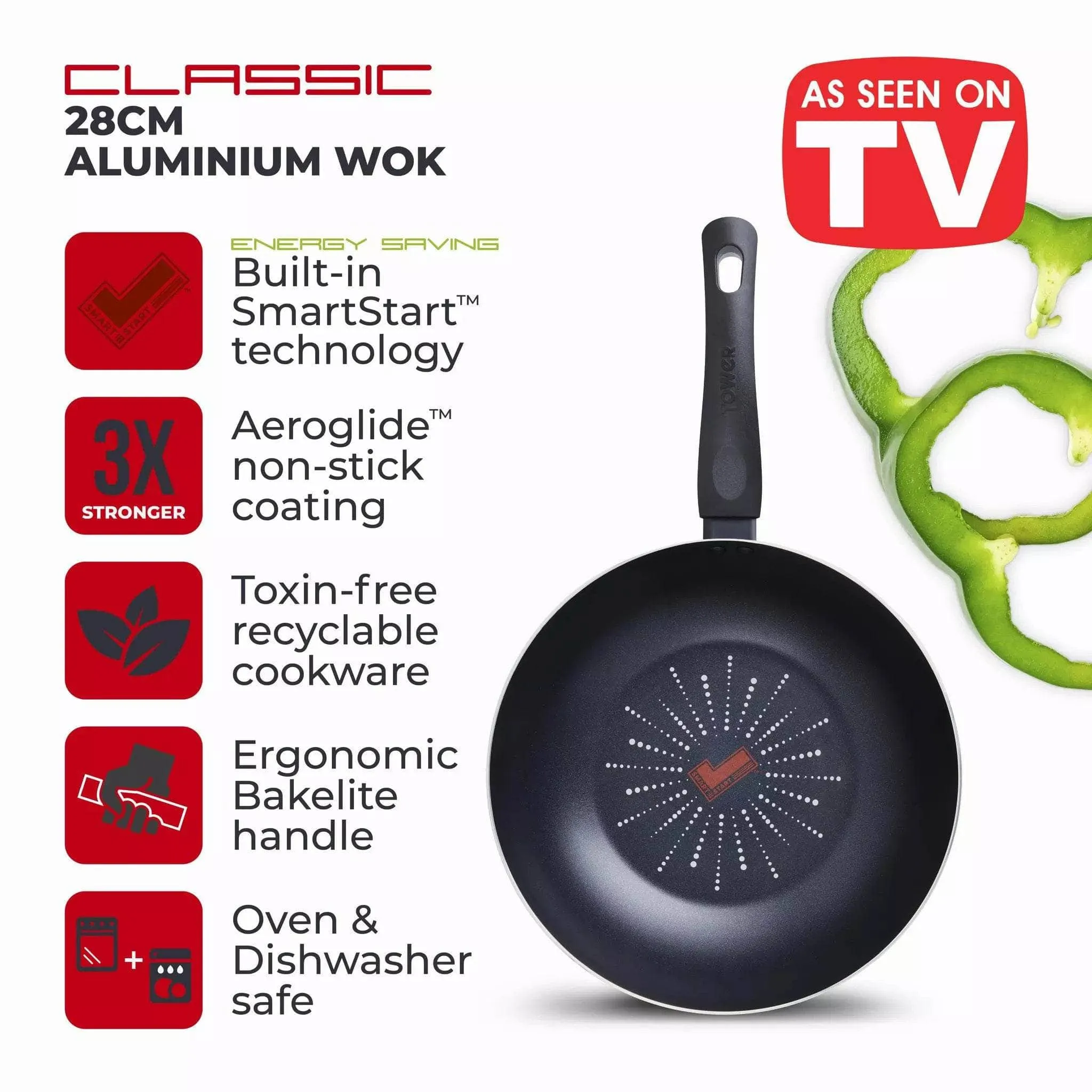 Tower Smart Start Classic Wok - 28cm