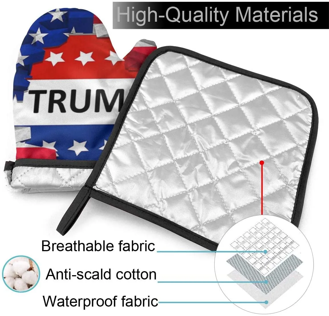 Trump Flag Oven Mitt and Pot Holders Set