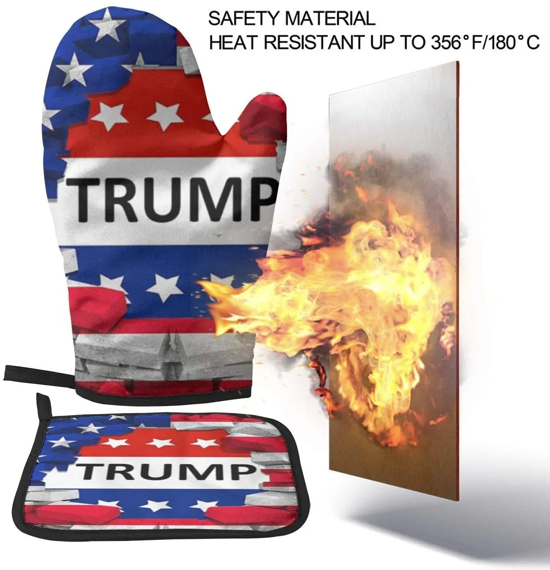 Trump Flag Oven Mitt and Pot Holders Set