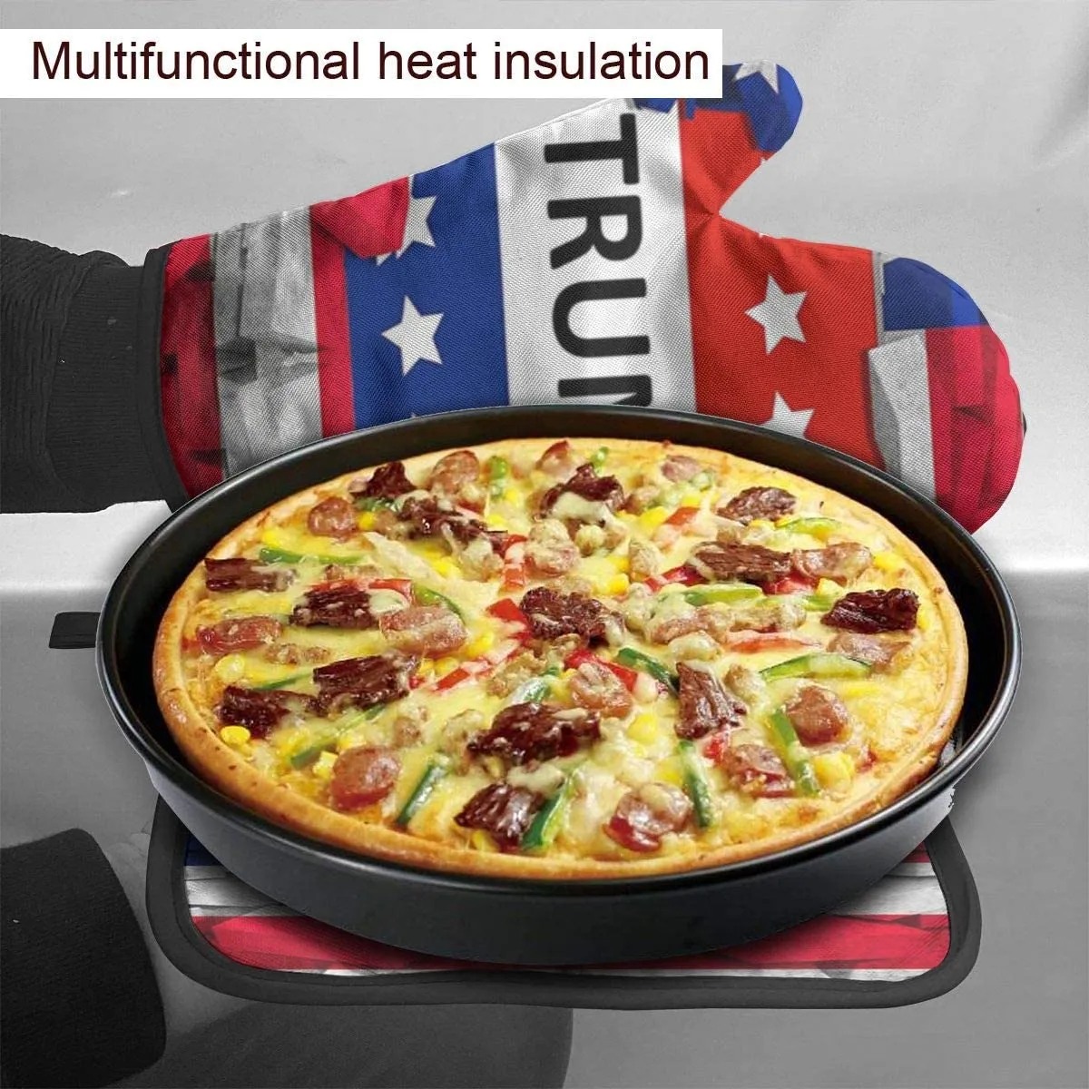 Trump Flag Oven Mitt and Pot Holders Set