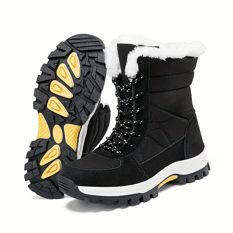 Winter Thermal Men's Mid Calf Snow Hiking Boots - Windproof, Fuzzy Lined, Warm and Comfortable Shoes for Cold Weather