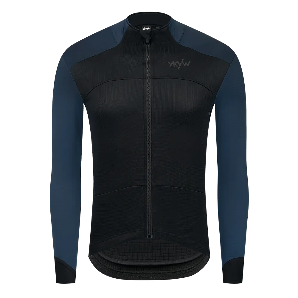 YKYW Winter 0°C Thermal Fleece Men's Cycling Jacket Waterproof Windproof Bicycle Long Sleeves Jersey Tops Darkblue